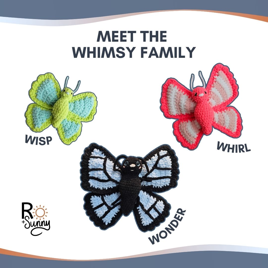 Whimsy the Butterfly, 3-in-1 Beginner Crochet Pattern (PDF Pattern ONLY, US Terminology)